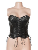 10 Pieces Bones Strapless Metal Eyelets Black PU Faux Leather Corset