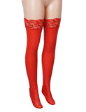 Black Sexy Matt PU Leather Lace Stockings