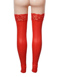 Black Sexy Matt PU Leather Lace Stockings