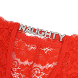 Sexy Open Crotch Lace Panty With Rhinestone Letters