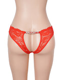 Sexy Open Crotch Lace Panty With Rhinestone Letters