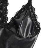 Black Sexy PU Leather And Lace Slip Lingerie