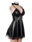 Black Sexy PU Leather And Lace Slip Lingerie