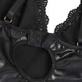 Black Sexy PU Leather And Lace Slip Lingerie