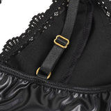 Black Sexy PU Leather And Lace Slip Lingerie