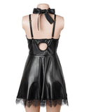 Black Sexy PU Leather And Lace Slip Lingerie