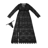 Lace Long Sleeves Deep V Plunge Slit Lingerie Dress