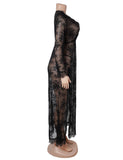 Lace Long Sleeves Deep V Plunge Slit Lingerie Dress