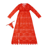 Lace Long Sleeves Deep V Plunge Slit Lingerie Dress