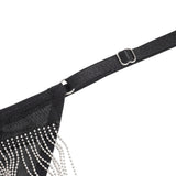 Sheer Mesh Women Crotchless Panty with Fringe Chains