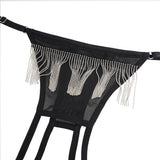 Sheer Mesh Women Crotchless Panty with Fringe Chains