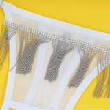 Sheer Mesh Women Crotchless Panty with Fringe Chains