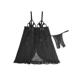 Black Sexy Mesh And Ribbon-Accented Strapless Nightgown