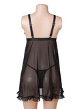 Black Sexy Mesh And Ribbon-Accented Strapless Nightgown