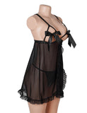 Black Sexy Mesh And Ribbon-Accented Strapless Nightgown