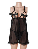 Black Sexy Mesh And Ribbon-Accented Strapless Nightgown