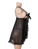 Black Sexy Mesh And Ribbon-Accented Strapless Nightgown