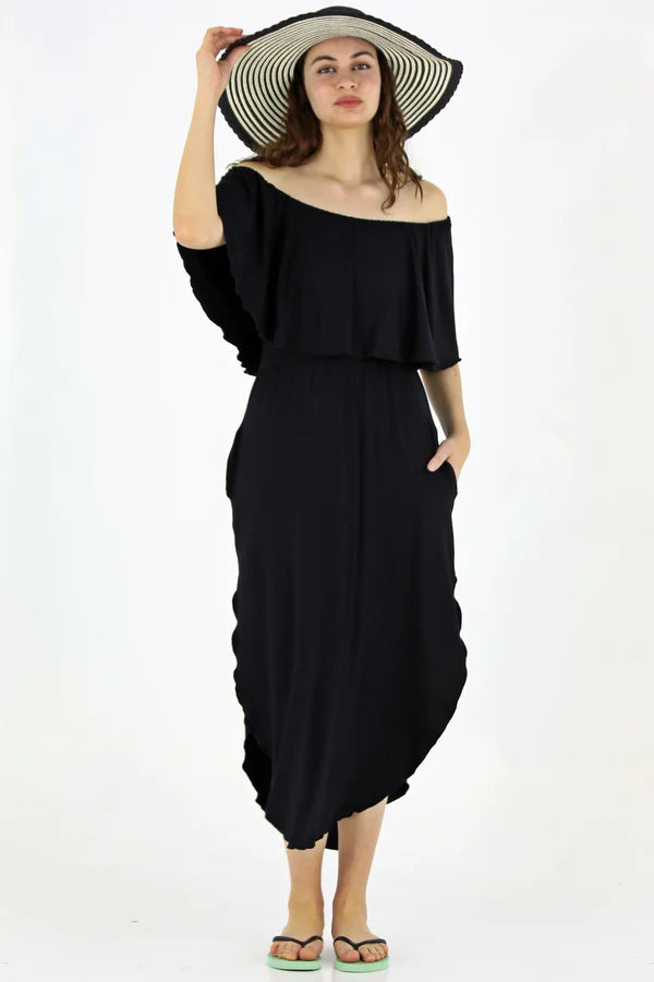 Ocean Whisper Off-Shoulder Dress