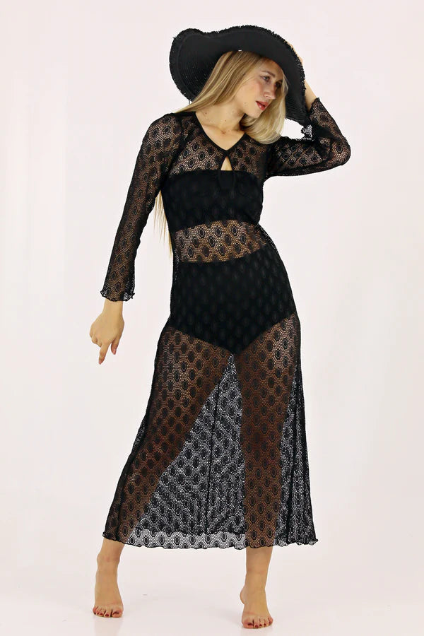 Midnight Allure Crochet Maxi Dress