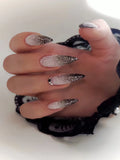 24pcs Black Gradient Flashing False Nails With Jelly Adhesive And Nail