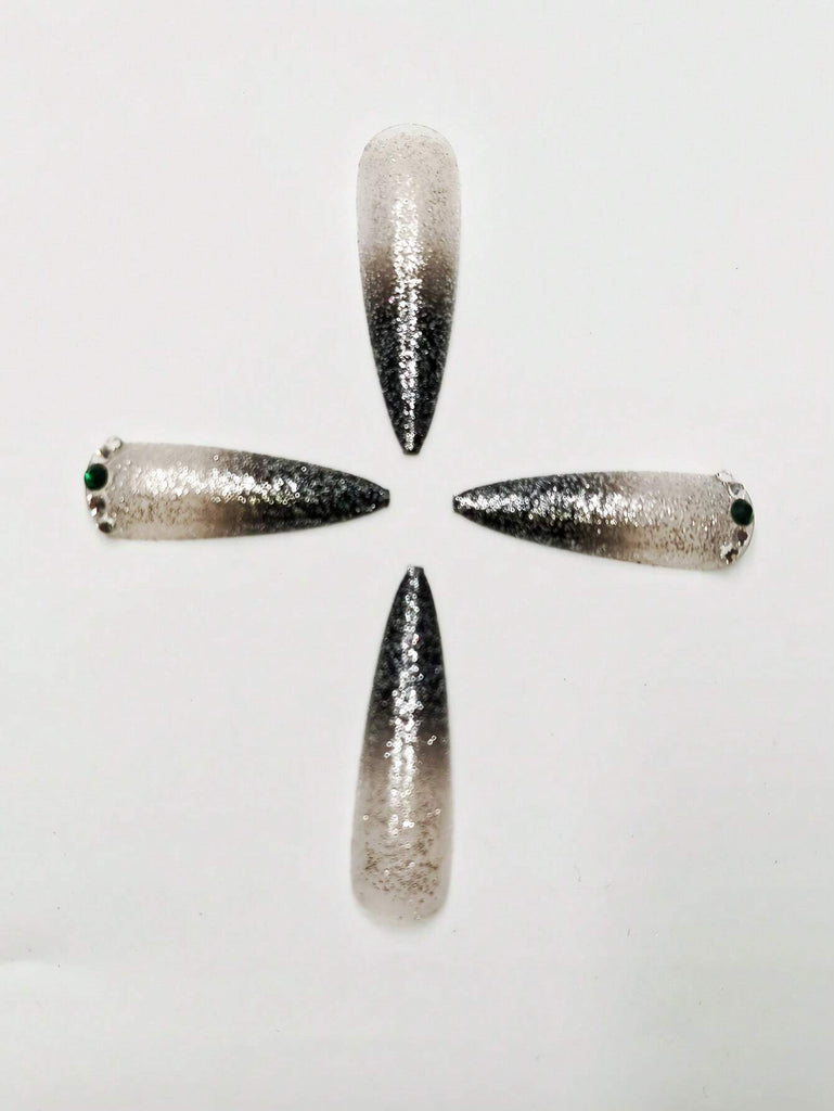 24pcs Black Gradient Flashing False Nails With Jelly Adhesive And Nail