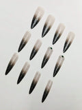 24pcs Black Gradient Flashing False Nails With Jelly Adhesive And Nail