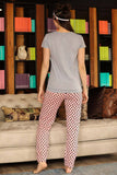 New Women's Patterned Grey Pink Pajama Set