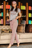 New Women's Patterned Grey Pink Pajama Set