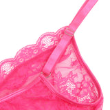 Sexy See Through Lace Ruffled Open Crotch Mesh Bodysuit