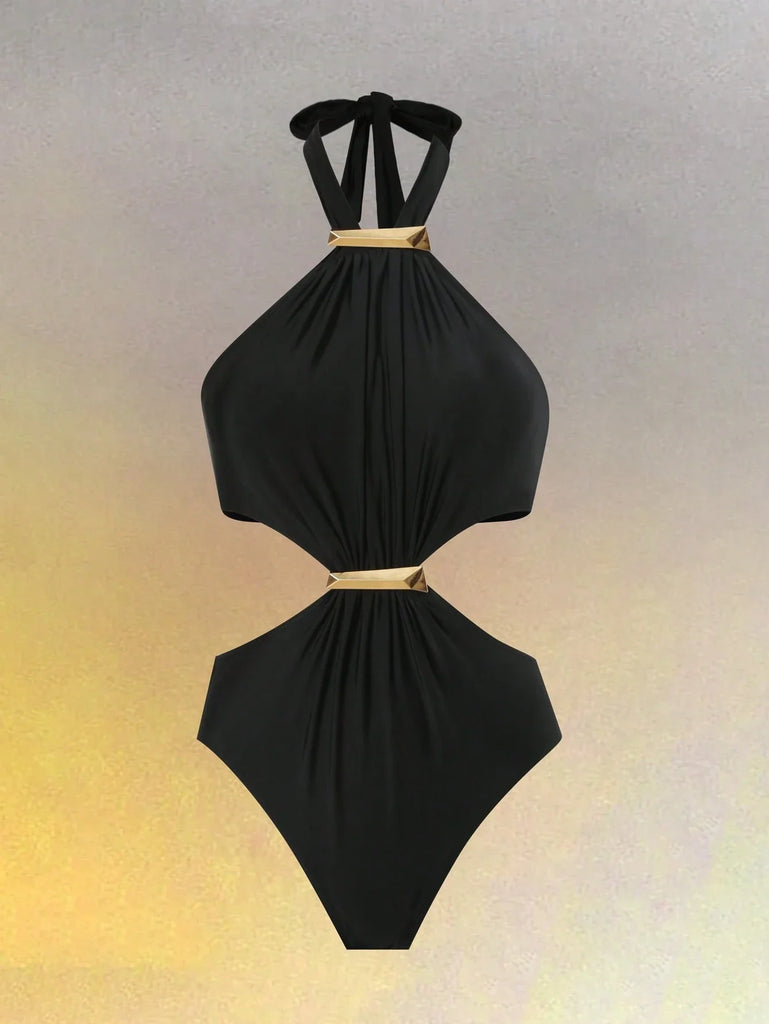 SHEIN 2pcs/Set Women's Sexy Backless Spaghetti Strap Hollow Out One-Piece Swimsuit