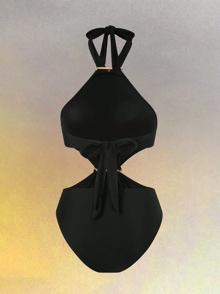 SHEIN 2pcs/Set Women's Sexy Backless Spaghetti Strap Hollow Out One-Piece Swimsuit