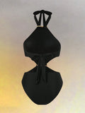 SHEIN 2pcs/Set Women's Sexy Backless Spaghetti Strap Hollow Out One-Piece Swimsuit
