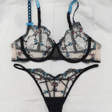 Sexy Floral Mesh Embroidery Lace Bra Set