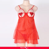 Red Open Bra Sexy Heart Attack Babydoll