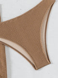 3pcs New Fashion Sexy Solid Color Bikini Set Brown Bathing Suit