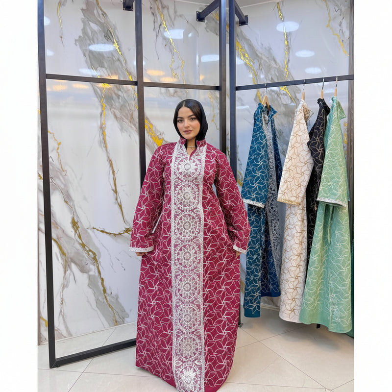 Women's embroidered abaya, linen fabric