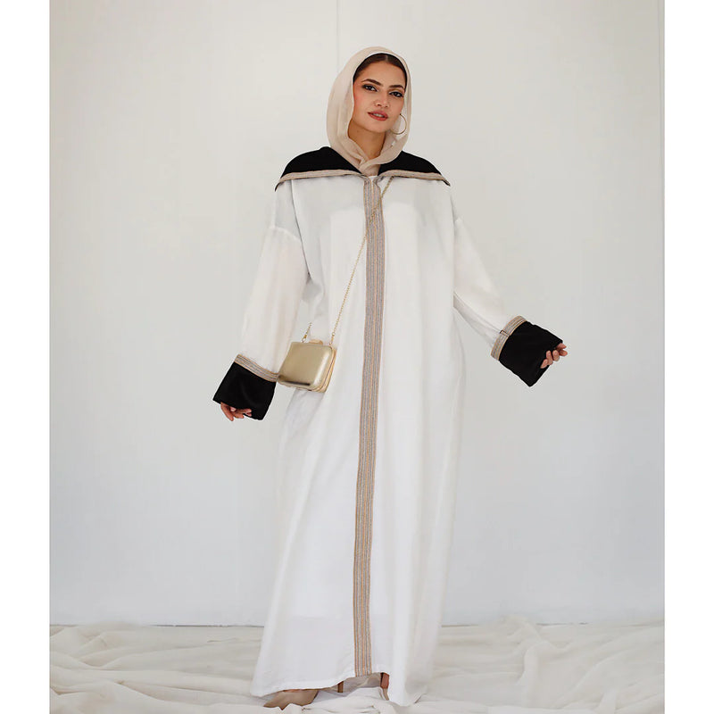 Off white embroidered hooded kaftan