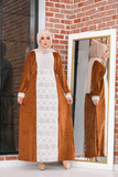 Elegant women's winter abaya with floral velvet
