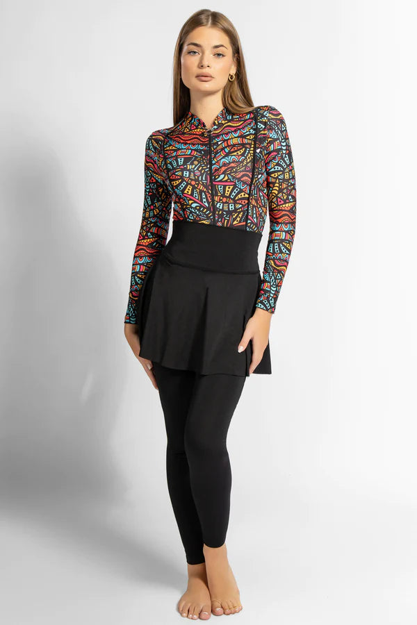 KUSHITE TUNE - 4PACK FULL BODY BURKINI ONE PIECE SWIMSUIT WITH BEACH SKIRT AND PANTS AND SWIM CAP