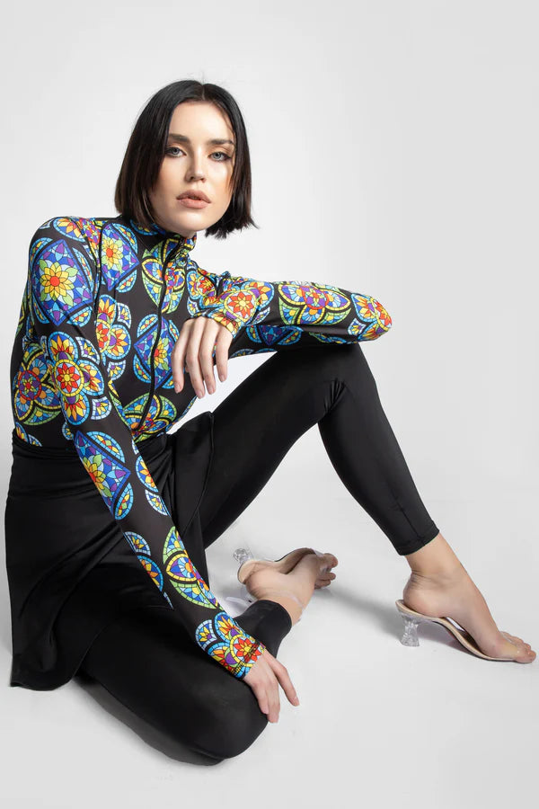 FLORAL PRISM- A PREMIUM BURKINI HIGH QUALTY 4PACK FULL BODY BURKINI ONE PIECE SWIMSUIT WITH BEACH SKIRT AND PANTS AND SWIM CAP