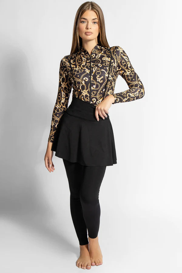 GOLDEN ECLIPSE - 4PACK FULL BODY BURKINI ONE PIECE SWIMSUIT WITH BEACH SKIRT AND PANTS AND SWIM CAP