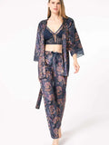 Anil Dressing Gown Bralette And Trouser Set Navy Blue