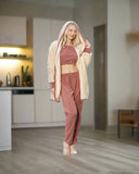 Three-piece pajama, velor top and velor robe pants made of polar material. Material: Turkish velvet