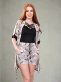 Elegant women's 3-piece pajamas: short robe + top + shorts