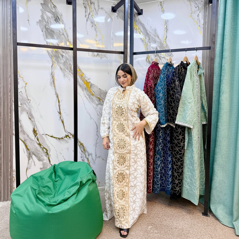 Women's embroidered abaya, linen fabric