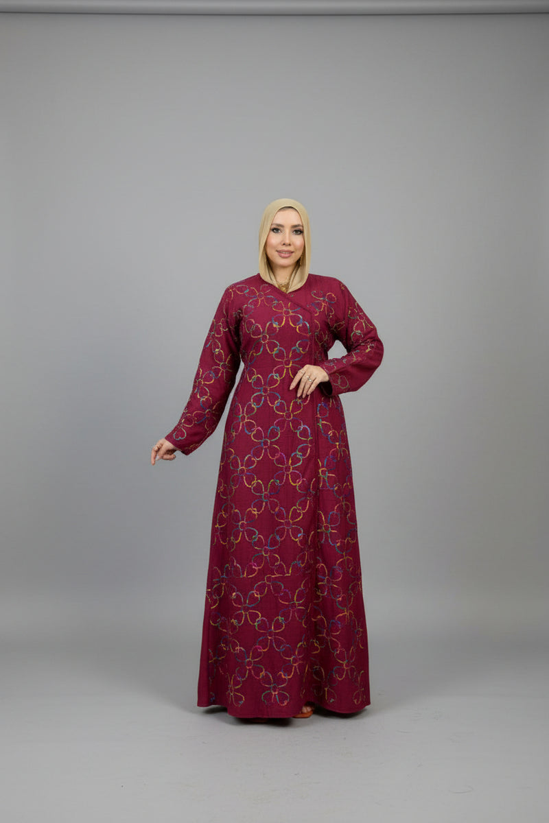 Women's abaya, embroidered with linen material