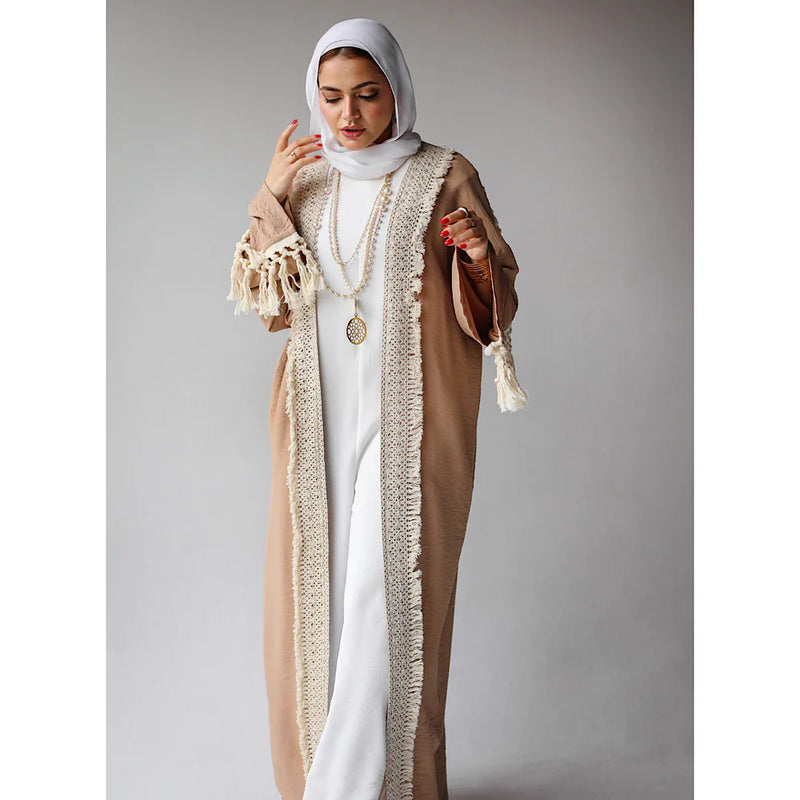 Linen blend tasseled kaftan
