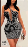 Sexy Mesh Patchwork Rhinestones Crystal Mini Dress