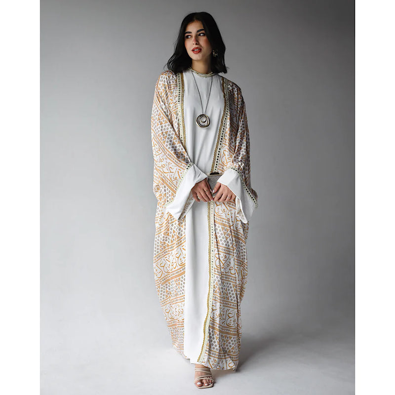 Mirror embroidered satin kaftan