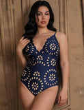Women's swimsuit with removable padding, nylon fabric, hollow-out pattern design